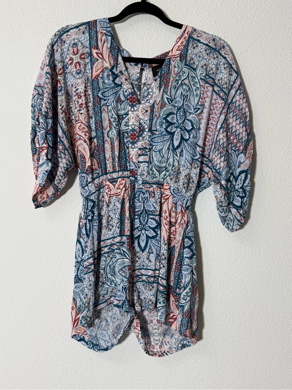 MinkPink Paisley Floral Boho Romper Blue Rust White Size XS Summer Scandi